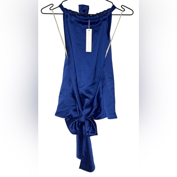 Trina Turk NWT Royal Blue Satin Halter Top With Bow Sash - Picture 5 of 8